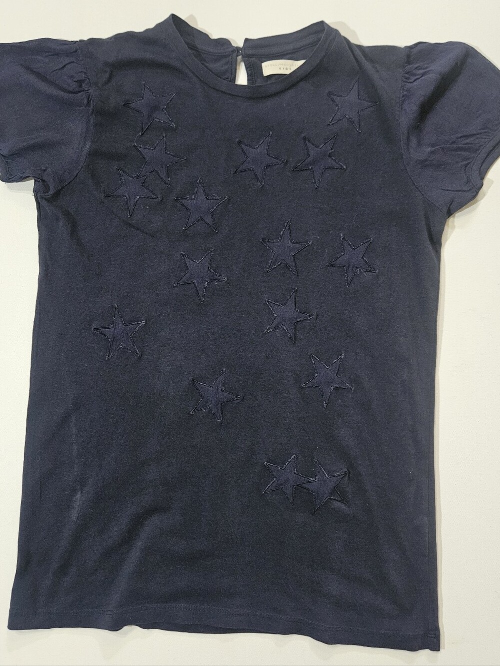 Stella McCartney Kids Shirt 12 Yrs Navy Blue Embroidered Star Print Puff Sleeve